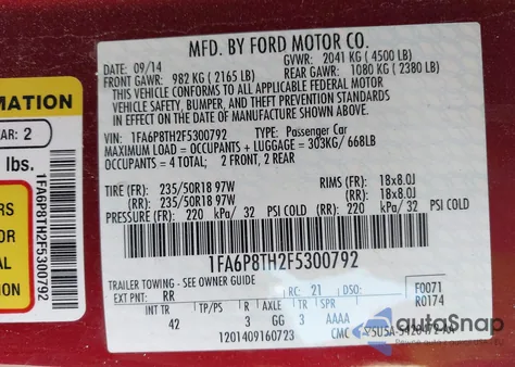 2015 Ford Mustang Ecoboost из США, поврежденный, VIN 1FA6P8TH2F5300792